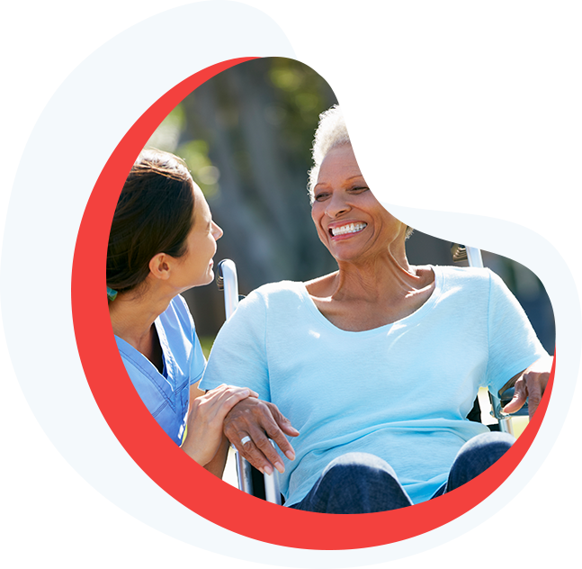 Caregiver and senior client sharing a smile